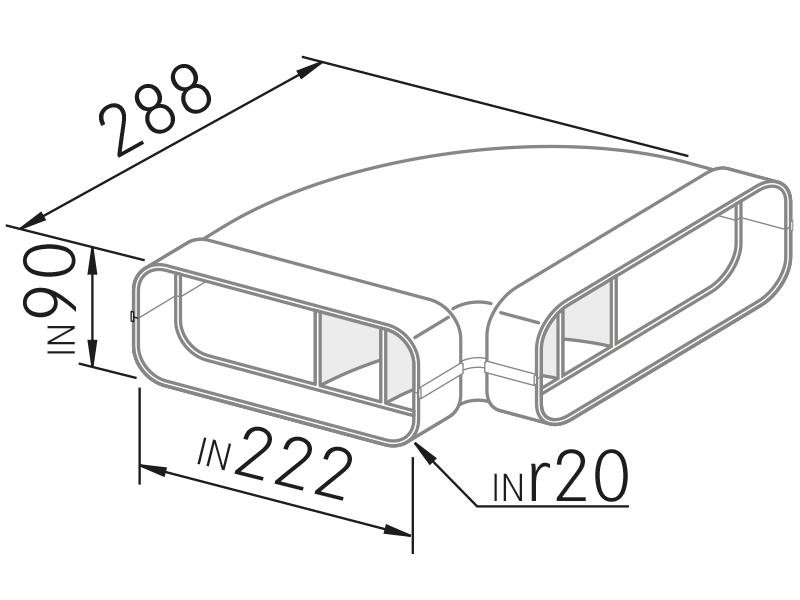 Range Hoods - Codo horizontal 90º plano - Technical design