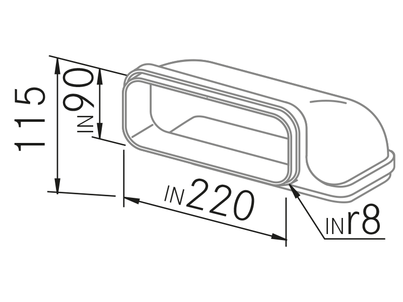 Range Hoods - Codo vertical 90º plano - Technical design