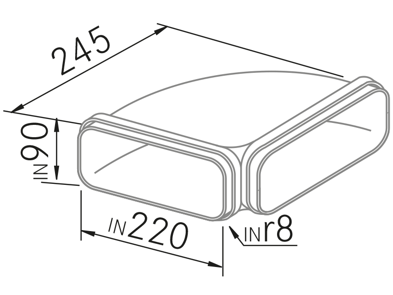 Range Hoods - Codo horizontal 90º plano - Technical design